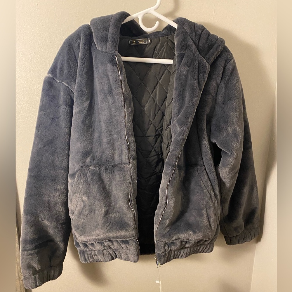 The Korean Fashion Loose Fleece Jacket dark grey Medium NWT